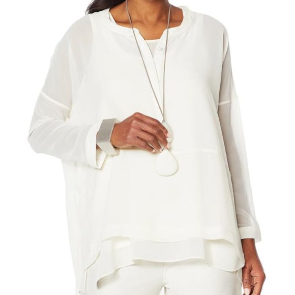 NWT HSN Marla Wynne WynneLayers Mixed Media Mandarin Pullover - Picture 1 of 6
